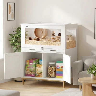 PawHut Hamster Cage with Storage Cabinet & Acrylic Panels, 30"x19.5"x36"