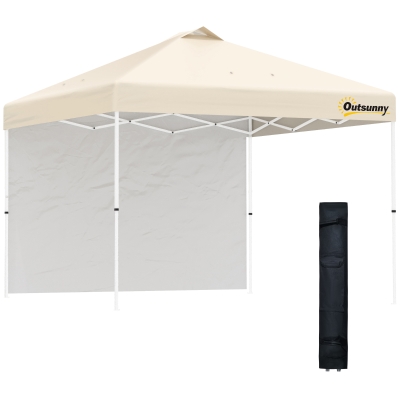 Outsunny 10' x 10' Pop-Up Canopy Tent, Beige with Sidewall