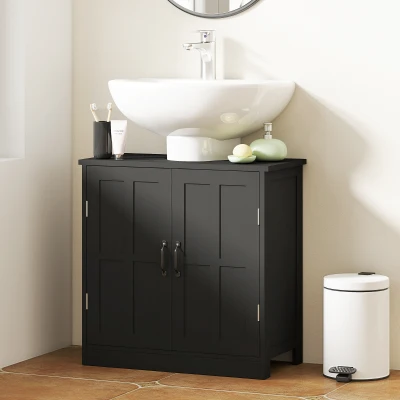 kleankin Black Bathroom Sink Cabinet with Adjustable Shelf