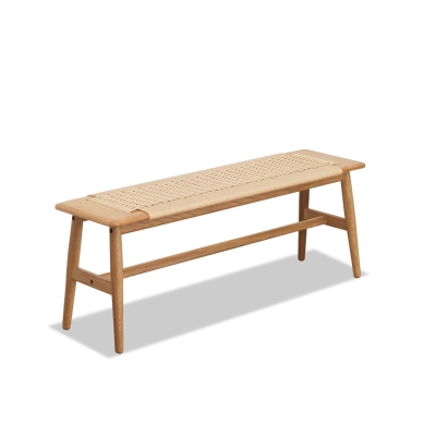 Solid Dining Bench with Handwoven Cane Seat, 31.5″ L x 12″ W x 16″ H, Oak