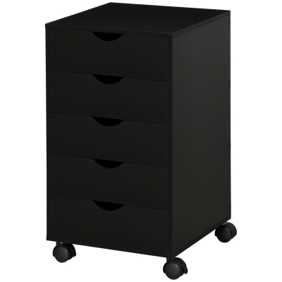 HOMCOM File Cabinet with 5 Drawer Wheels, 15.7" x 15.7" x 26.4", Black