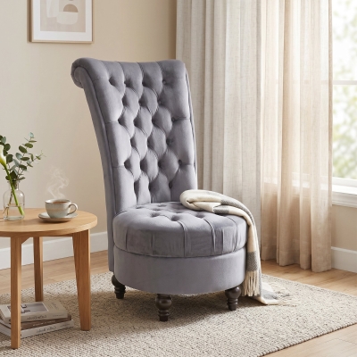 HOMCOM 45" Tufted High Back Velvet Accent Chair Living Room Soft Padded Couch Lounge Ash Grey