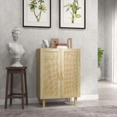 HOMCOM Boho Sideboard, Buffet Cabinet with Storage, Accent Cabinet with 2 Rattan Doors and Adjustable Shelves, Natural