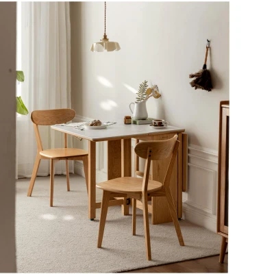 Solid Oak Extending Dining Table with Faux Rock Slab Top, 559″ L x 31.5″ W x 29.5″ H, Light Oak