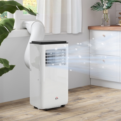 HOMCOM 10,000 BTU Moible Air Conditioner 440 Sq. Ft., Dehumidifier Fan Auto Sleep with 24H Timer On/Off, Window Kit, White