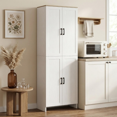 HOMCOM 67" 4-Door Kitchen Pantry Cabinet, Freestanding Storage Cabinet Cupboard with Adjustable Shelves, White