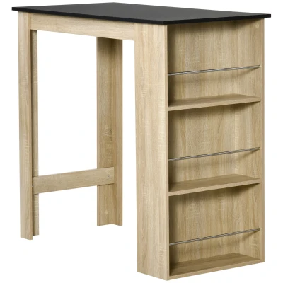HOMCOM Bar Table Counter Height Dining Table with 3 Storage Shelves for Kitchen, Dining Room, Living Room, Natural