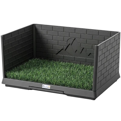 PawHut Dog Grass Pad with High Walls and Tray, Indoor Potty Tray for Puppy Training, Pee Pad Holder with Artificial Grass