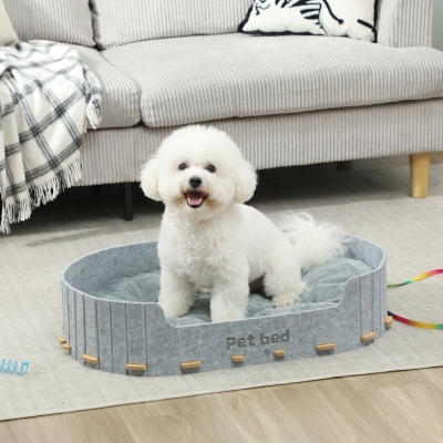 PawHut Dog Bed, Cat Bed with Washable Removable Cushion, Scratch-Resistant, Felt Cat Couch Sofa for Small Medium Dogs, Grey