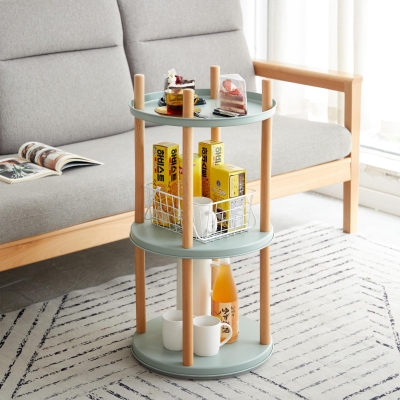 3-Tier Rotating Bookcase with Solid Beech Support Rod, 16.5″ L x 16.5″ W x 33″ H, Blue