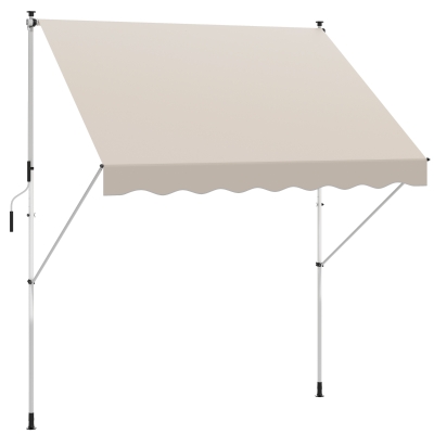 Outsunny 10x5ft Manual Retractable Awning, Patio Sun Shade Canopy Shelter with 5.6-9.2ft Support Pole, Water Resistant UV Protector, for Window, Door, Porch, Deck, Beige