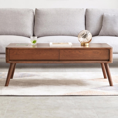 Solid Coffee Table with Hidden Storage & Soft-Close Lift, 39.5″ L x 23.5″ W x 17.5″ H, Walnut