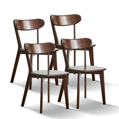 4-Piece Dining Chair Set with Ergonomic Curved Back, 19.5″ L x 18.5″ W x 31.5″ H, Walnut