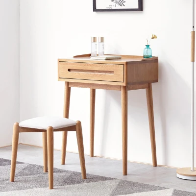Compact Makeup Vanity Table with Storage Drawer, 23.5″ L x 15.5″ W x 30.5″ H, Oak
