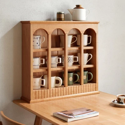 Solid Cup Storage Rack with Ample Shelving & Eco-Friendly Finish, 24.5″ L x 6″ W x 22″ H, Natural Cherry