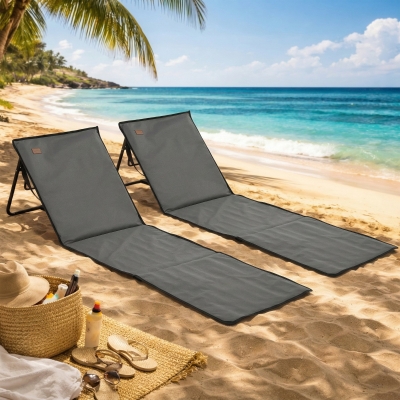 Outsunny Set of 2 Foldable Lounge Chairs with Carry Strap, Adjustable Backrest, Grey