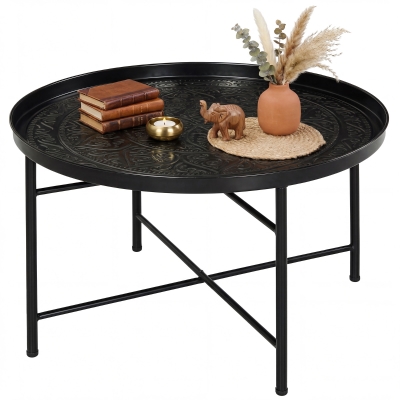 HOMCOM 24" Round Coffee Table with Hammered Top, Black