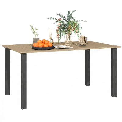 Outsunny 59" Outdoor Patio Table with Umbrella Hole, Outdoor Dining Table with Slatted Tabletop for Backyard Garden, Brown