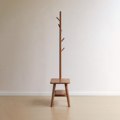 Solid Shoe Bench with Coat Rack and High-Rebound Sponge Cushion, 31.5″ L x 13.5″ W x 65.5″ H, Walnut