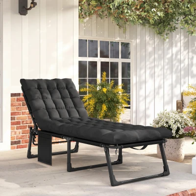 Outsunny Folding Outdoor Chaise Lounge Chair with Cushion, Black