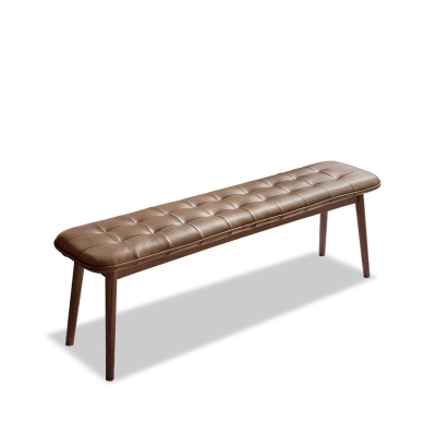Upholstered Dining Bench with Top-Grain Leather Cushion, 51″ L x 12.5″ W x 17.5″ H, Brown