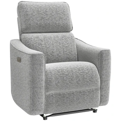 HOMCOM Power Recliner Chair, Chenille Upholstered Recliner Chair with USB Ports, Footrest, Grey