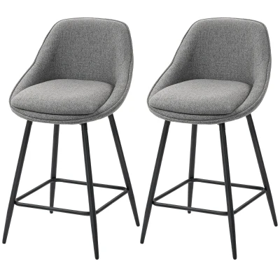 HOMCOM 26" Counter Height Barstools Set of 2, Upholstered Swivel Bar Stools with Backrests and Armrests, Dark Grey