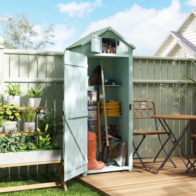 Outsunny 30" x 21" x 71" Garden Storage Shed, Outdoor Tool Utility Storage House  with 3 Tier Shelves and Roof, Blue