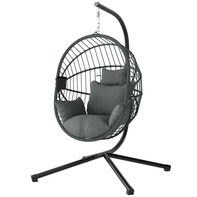 Outsunny Metal Stand Hanging Egg Chair, with Full Body Padded Seat - Grey