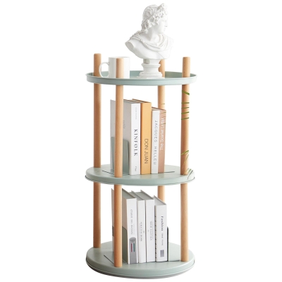 3-Tier Rotating Bookcase with Solid Beech Support Rod, 16.5″ L x 16.5″ W x 33″ H, Blue