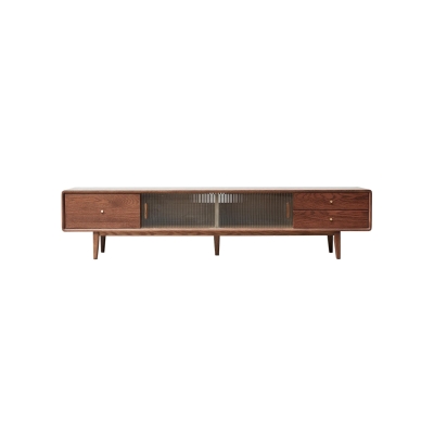 Modern TV Stand with 2 Pull-Out Storage Cabinets, 78.5″ L x 13.5″ W x 17.5″ H, Walnut