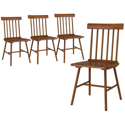 HOMCOM Set of 4 Nordic Dining Chairs, Wood Frame, Light Brown