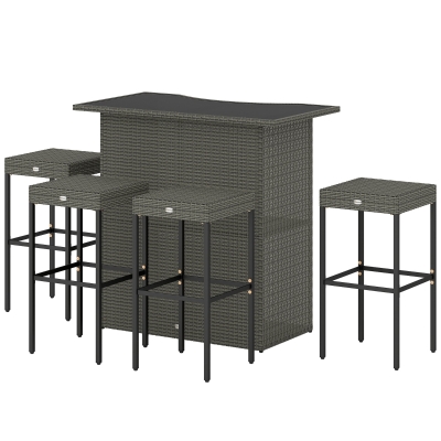 Outsunny 5-Piece Rattan Bar Set, Bar-Height Table & Stools, Gray