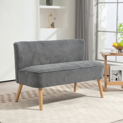 HOMCOM Modern 2 Seater Sofa, Upholstered Two Seater Couch with Rubber Wood Legs, Grey