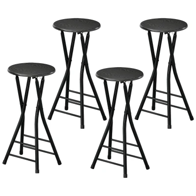 HOMCOM Set of 4 Foldable Barstools, Counter Height Bar Stools with Footrest and Steel Legs for Kitchen Island, Black