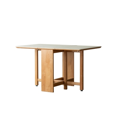 Solid Oak Extending Dining Table with Faux Rock Slab Top, 559″ L x 31.5″ W x 29.5″ H, Light Oak