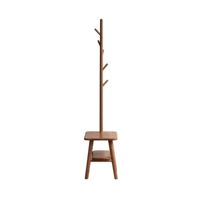 Solid Oak Coat Rack Bench with Shoe Storage and Coat Hanger, 31.5″ L x 13.5″ W x 65.5″ H, Natural