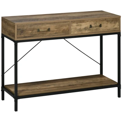 HOMCOM 39" Vintage Console Table, Narrow Entryway Table with Drawers, Storage Shelf for Behind Couch, Living Room, Hallway, Bedroom, Brown