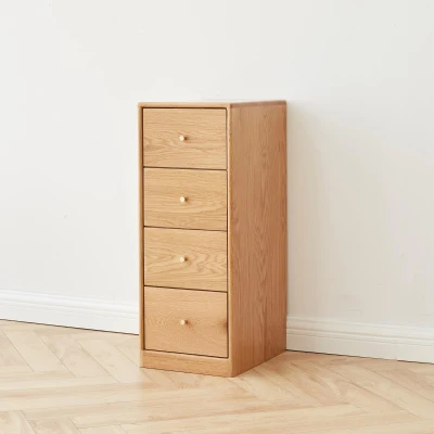 Minimalist Nightstand with Solid Wood Drawer Slides, 12″ L x 15″ W x 30″ H, Oak
