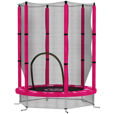 Qaba 55" Toddler Trampoline with Safety Enclosure Net, for Indoor Outdoor Use, Ages 3-6 Years, Pink