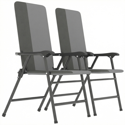 Outsunny Folding Patio Chairs Set of 2, Padded High Back, Light Gray