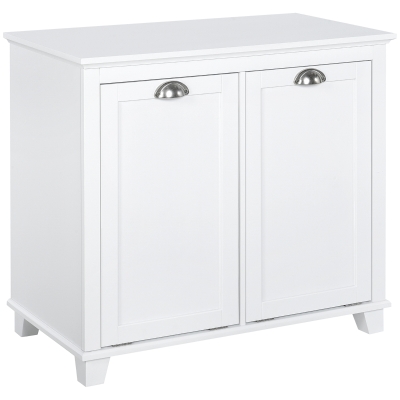 HOMCOM Dual Tilt-Out Laundry Hamper Cabinet, 2-Compartment, White