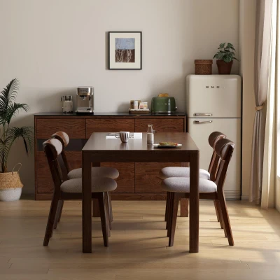 Set of 2 Solid Dining Chairs with Upholstered Removable Seat Cover, 18.5″ L x 22″ W x 30.5″ H, Walnut Brown