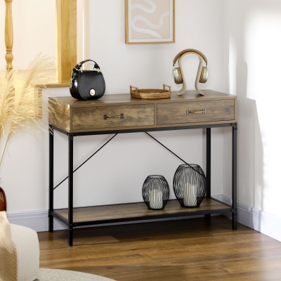 HOMCOM 39" Vintage Console Table, Narrow Entryway Table with Drawers, Storage Shelf for Behind Couch, Living Room, Hallway, Bedroom, Brown