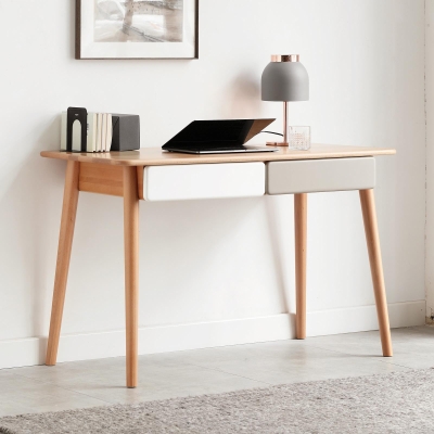 Modern Computer Desk with Gap Design and Rounded Corners, 47″ L x 22″ W x 29.5″ H, Natural