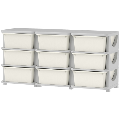 Qaba 29.5" 3-Tier Kids Storage Unit w/ 9 Drawers, Cream White