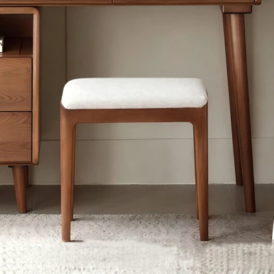 Solid Bedroom Vanity Stool with 2.5" Thick High-Density Foam, 16.5″ L x 12″ W x 16.5″ H, Natural