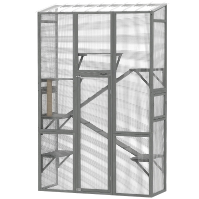 PawHut Large Outdoor Wooden Catio with Platforms & Ramps