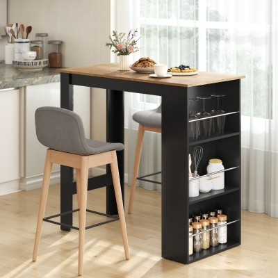 HOMCOM Modern Bar Table, Counter Height Dining Table with 3 Storage Shelves for Kitchen, Dining Room, Living Room, Walnut