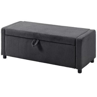 HOMCOM Storage Ottoman, Upholstered Corduroy End of Bed Bench with Thick Padding, Storage Bench for Bedroom, Dark Grey